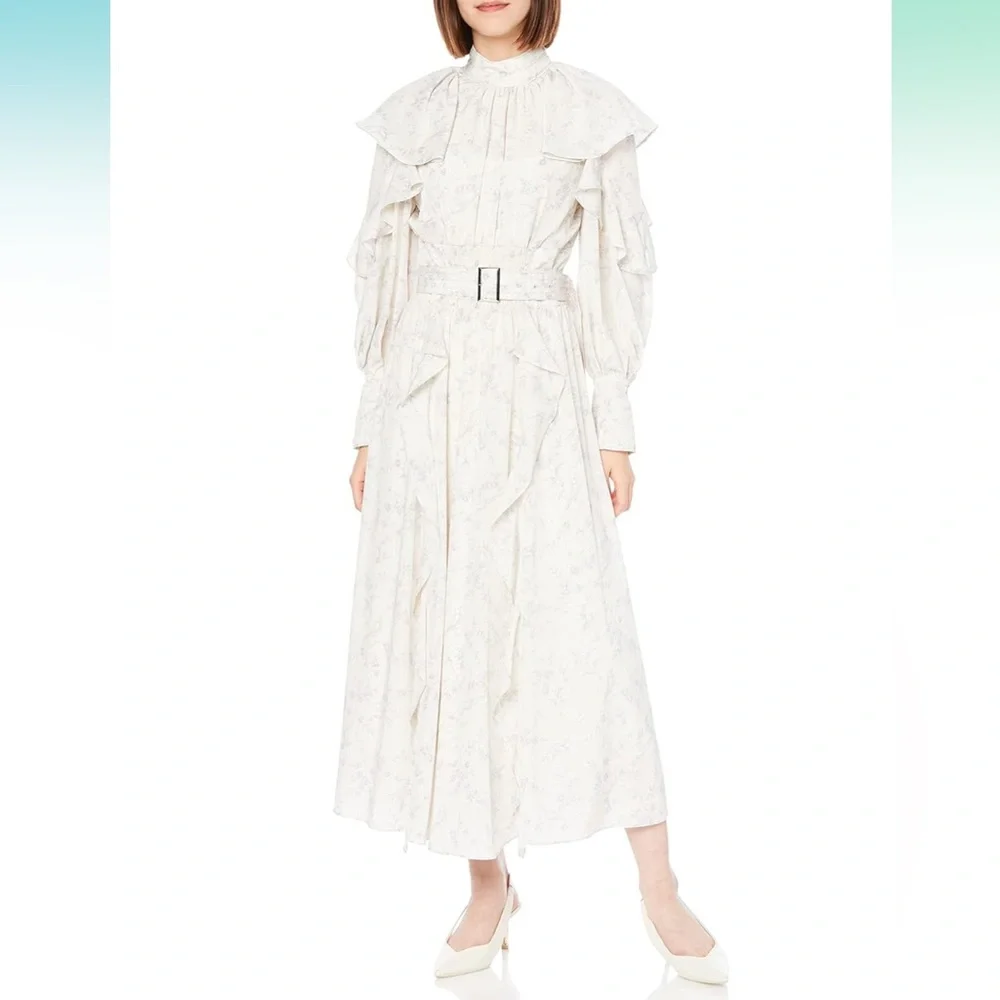 NWOT Snidel Frill Floral Bird Long Sleeve Elegant Feminine Ruffle Dress XS/S - Picture 5 of 16